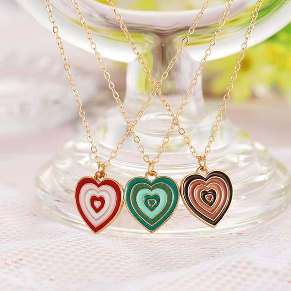 

pendant necklaces fashion heart couple necklace for women 2021 colorful love chain korean jewelry lovers, Silver