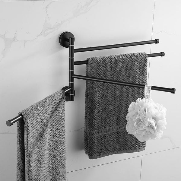

towel racks black stainless steel rotating rack bathroom washing household activity bar folding three rod