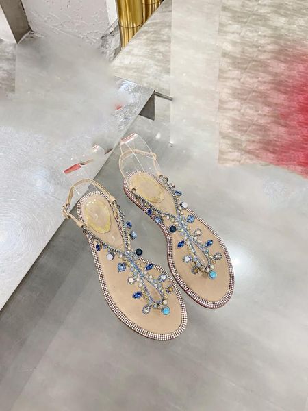 

sandals women's shoes rhinestone roman 2021 bohemian ethnic style clip toe band diamond beach resort, Black