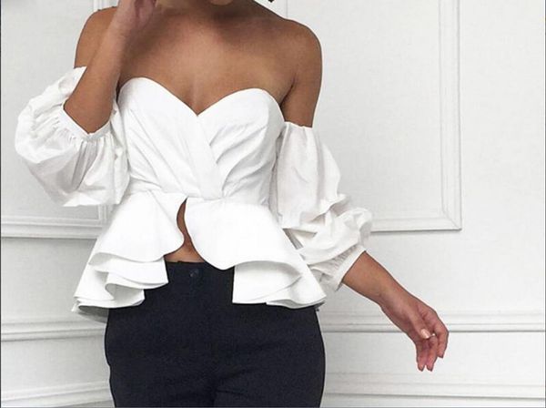 

fashion women off shoulder crop summer loose casual shirts blouse women's blouses &, White