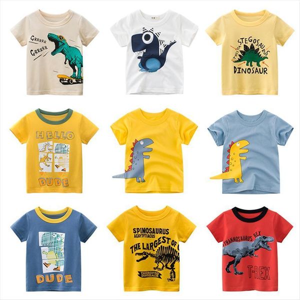 

summer kids boys t shirt short sleeve baby girls cotton children o neck tee print dinosaur boy clothing toddler, Blue