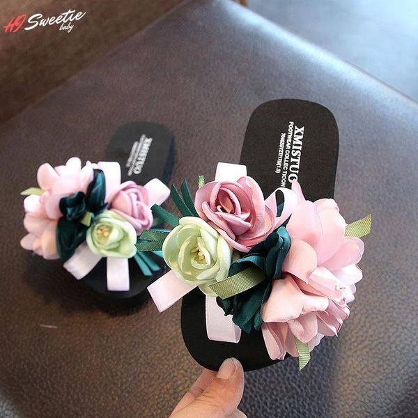 

slipper 2021 summer children' slippers girls beach sandals flat non-slip flowers parent-child fashion kids shoes for girl, Black;grey