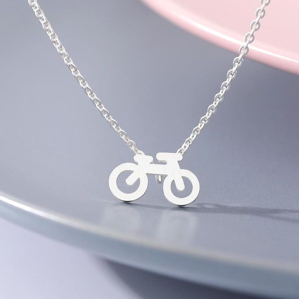

vintage gold color punk biker pendant necklace women men boho jewelry stainless steel chain bicycle collier 2021 bijoux femme necklaces, Silver