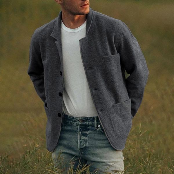 

men's wool & blends winter basic style woolen coats warm fashion solid color casual short jacket men streetwear urban office cardigan, Black