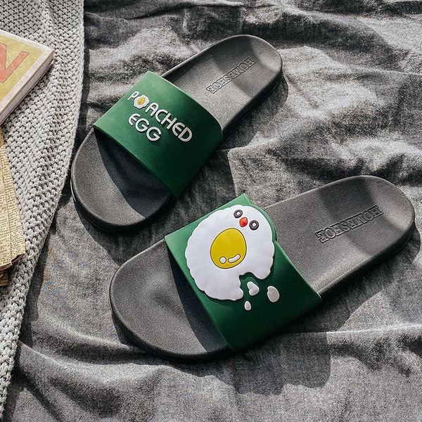 

men women slippers summer egg cartoon cute flip flop shoes couple bathroom fashion non-slip flat indoor casual house slides, Black