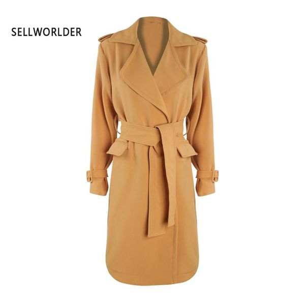 

women's trench coats 2021 ginger epaulettes waist knot hem open safari coat for female natural leisure style winter autumn, Tan;black