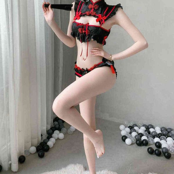 

nxy set women seduction evil demon maids outfit gothic retro halloween cosplay costumes black white lingerie cheongsam jurk 1210, Red;black