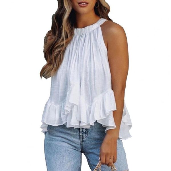 

women's t-shirt women halter skirt side o neck solid color sample loose summer sleeveless round for dating streetwear, White