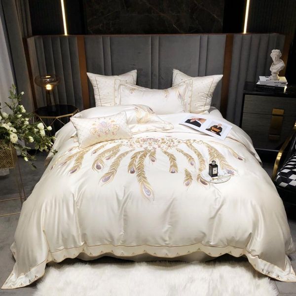 

bedding sets luxury peacock feather embroidered set 1000tc egyptian cotton white soft  king size bed sheet duvet cover 4pcs