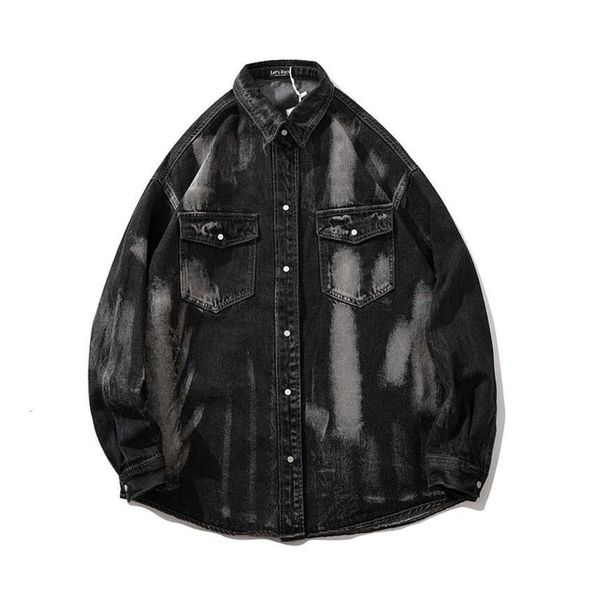 

gradient tie dye wash retro denim men and women harajuku streetwear oversize casual jean et wind jeans jas, Black