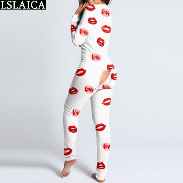 Moda Kadın Giyim Dudaklar Baskı Ev ​​Stil Tulumlar Uzun Kollu Için Rahat Abbigliamento Donna 210520