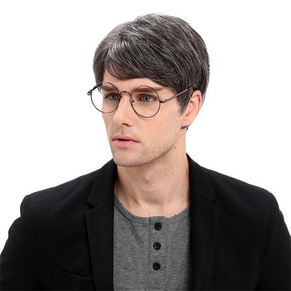 

headgear chemical with fiber slanting bangs and fluffy wigs for men, Black