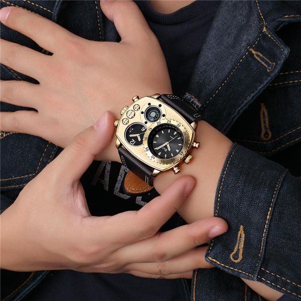Relógios de pulso Olm Big Size Sport Watches Men Genuine Leather Casual Clock Clock Decorative Compass exclusivo Male Watch