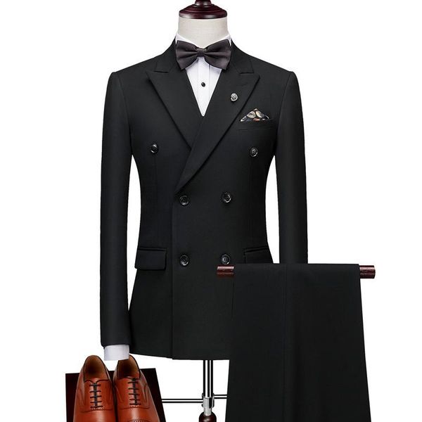 

men's suits & blazers 3 pieces double breasted male suit slim fit formal for men set black grey costume homme (jacket+pants+vest), White;black