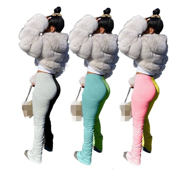 

women contrast colors casual sports style ruchced design comfortable home loose long high waist flare pants, Black;white
