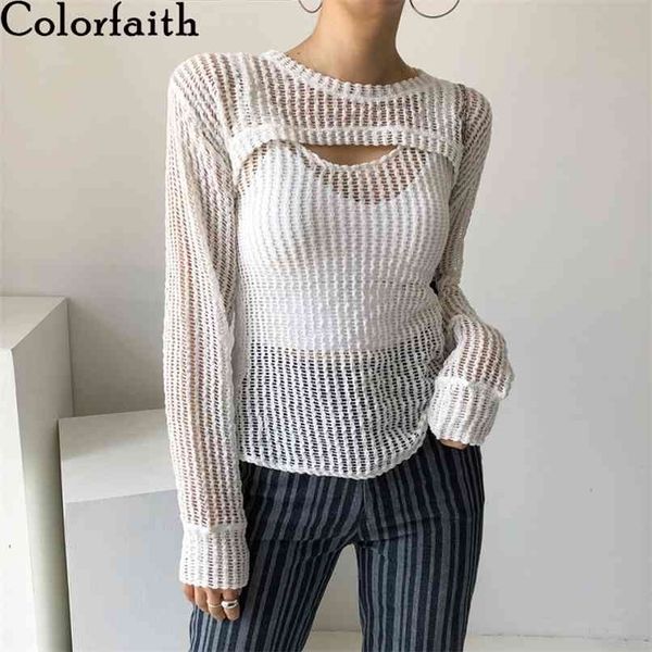 

women summer autumn t-shirt two pieces solid bottoming basic knitted cutout korean style wild t931 210427, White