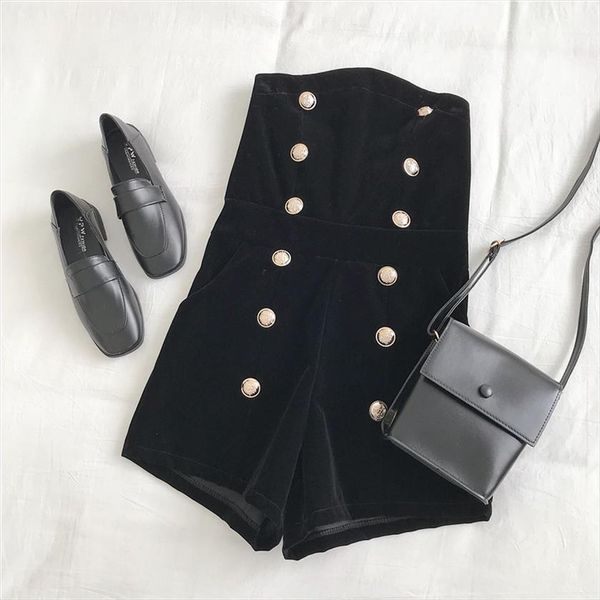 

double breasted gold velvet womens jumpsuits autumn and winter korean retro tube wide leg pants trend, Black;white
