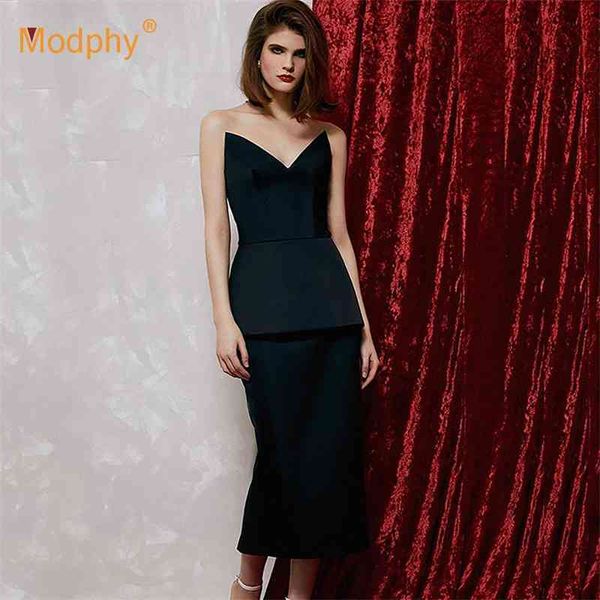 

elegant black women evening midi dress strapless slim fashion female celebrity party runway vestidos summer 210527, Black;gray