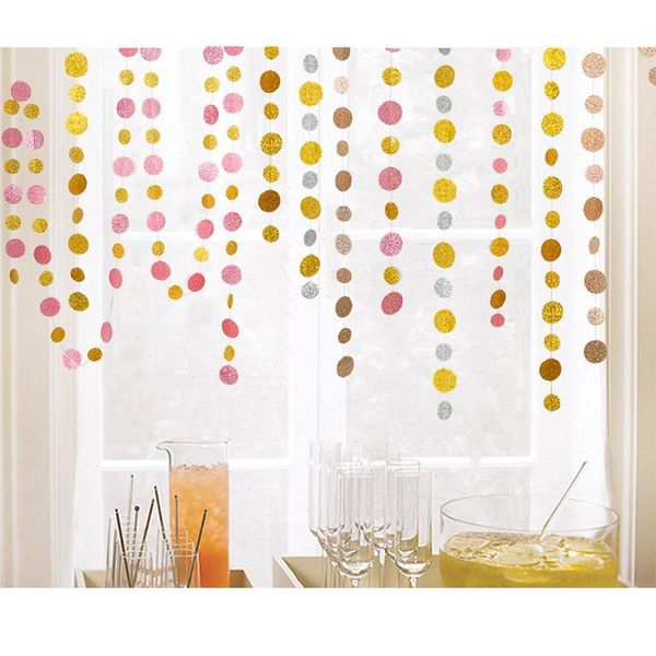 

party decoration 4m glitter powder gold film happy birthday background size round pull flower string flag