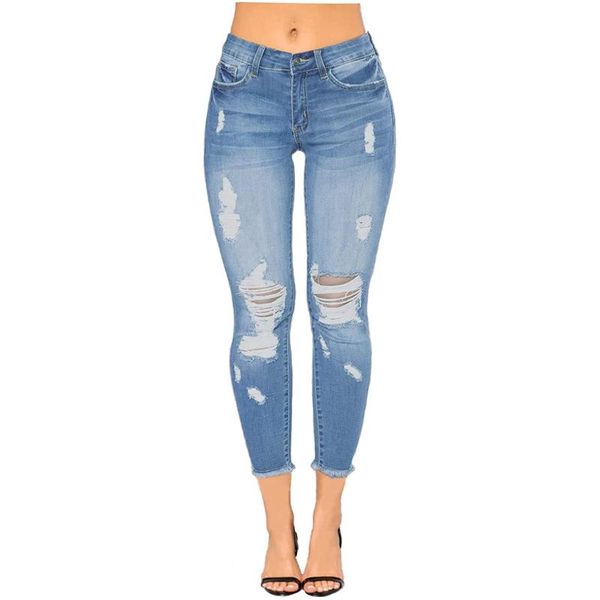 

women's jeans woman high waist high-rise skinny stretch ripped ankle-length pants pantalon pour femme vaqueros mujer, Blue