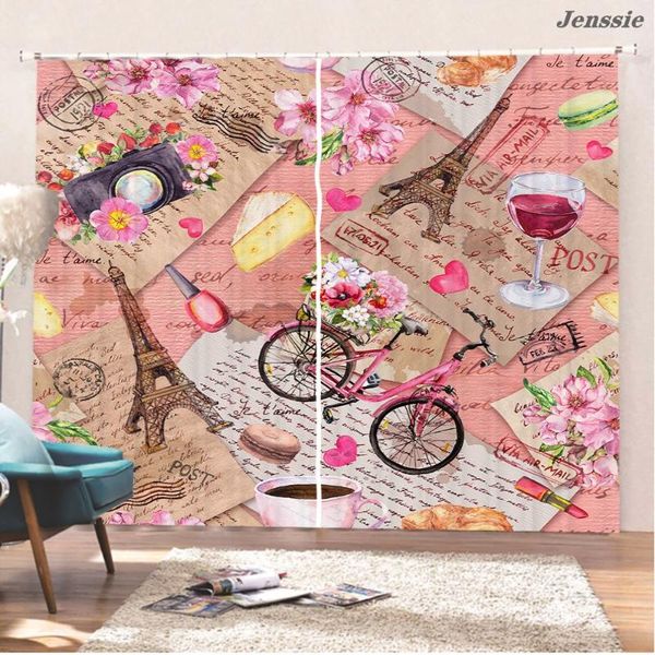 

curtain & drapes romantic city paris tower pattern window cherry blossom 2 panels treatment modern for living room