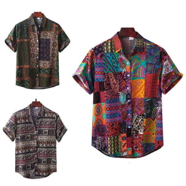 

shirtsmen's casual square printed short sleeve shirt, White;black