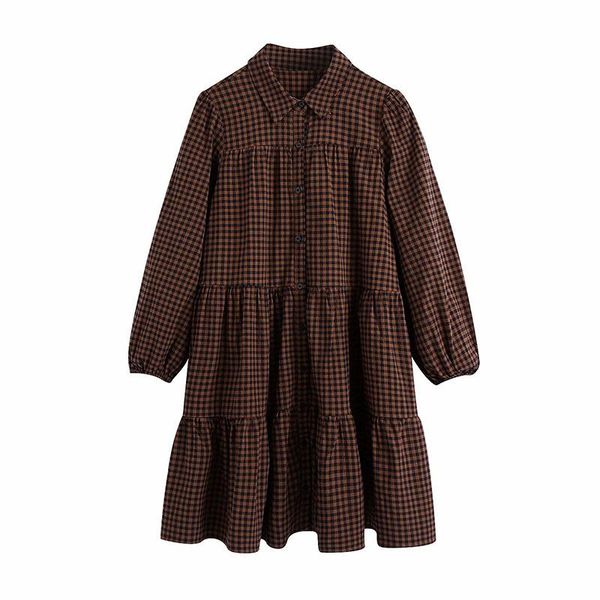 

winter women european style retro loose long-sleeved lapel single-breasted female plaid dress casual dresses, Black;gray