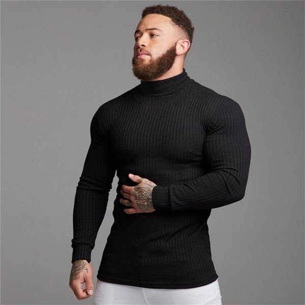 Outono inverno moda turtleneck homens fino suéteres casual roll pescoço quente sólido magro fit homens pullover masculino 211006