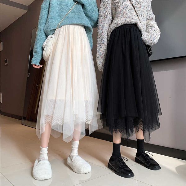 

skirts net yarn fairy spring and summer style long black a-line skirt nmb9