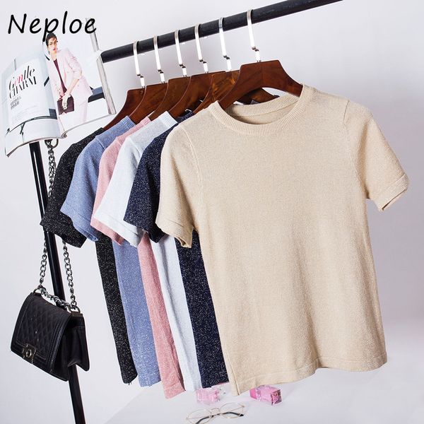 NELLOE O Шея с коротким рукавом пуловерная футболка для женщин Slim Fit Condy Color Хорошее качество Tees Femme лето все совпадения топ 210510