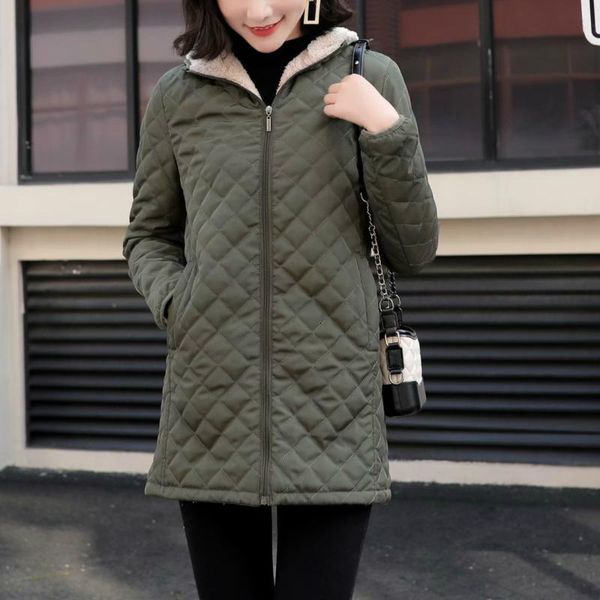 

Women's Down & Parkas Women Winter Hooded Quilted Jacket Slim Candy Color Warm Cotton Padded Basic Coat Plus Size 3XL Mid-Long 05H4, Black