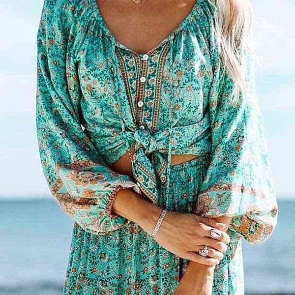 

inspird turquoise blouse v-neck with tie closure chic long sleeve blouse women new cotton summer chic women 210412, White