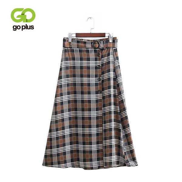

skirts goplus elegant mid calf plaid skirt women autumn winter high waist ladies single breasted vintage christmas a-line, Black