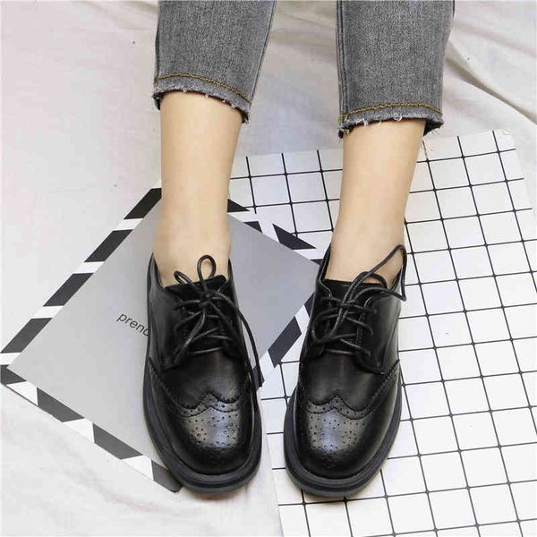 

spring and autumn british style flat bottom lace up student block women oxford shoes, Black