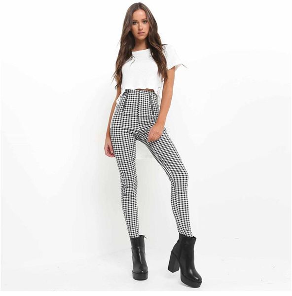 

women's pants & capris 2021 gray white plaid sweatpants women side stripe trousers casual cotton comfortable zippers high waist joggers, Black;white