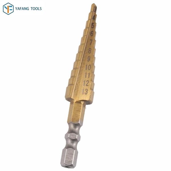 

professional drill bits 1pcs 3-13mm hss straight groove step bit titanium coated wood metal plastic hole cutter hex core