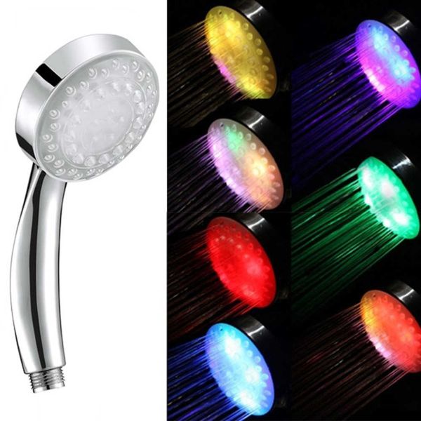 Romantik Otomatik Sihirli 7 Renk 5 LED Işıklar Yağış Duş Başlığı Tek Yuvarlak Kafa Su Banyosu Banyo 210724