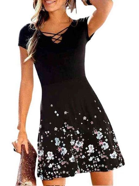 

black 2021 positioning printing v-neck slim women's short sleeve drs