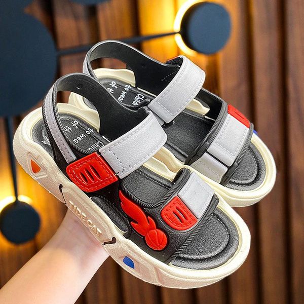 

sandals children's boys summer baby soft-soled kids students beach shoes, Black;red