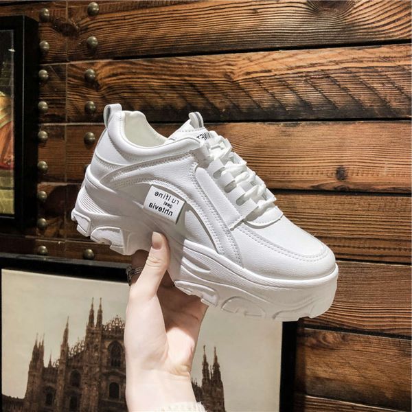 

casual shoes big size 43 dade shoes women's autumn 2020 new ins fashion single leisure sports high rise small white, Black