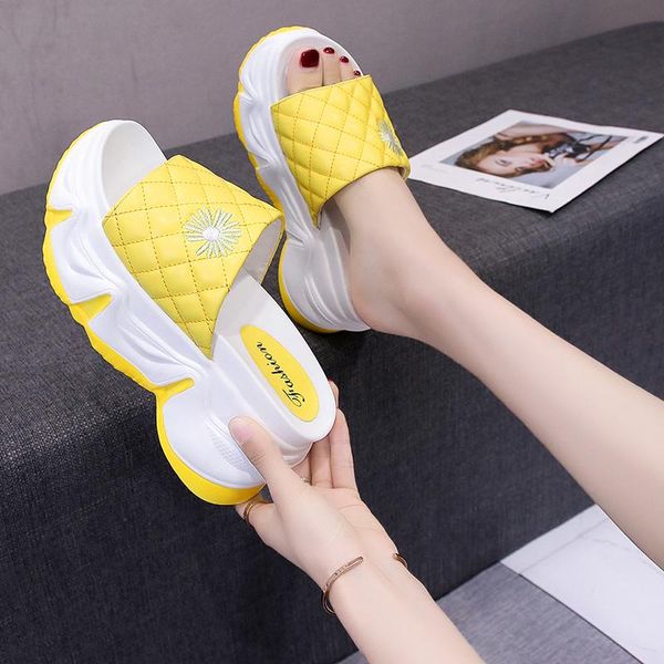 

slippers casual platform wedge sandals women thick sole shoes summer trendy candy colors beach 2021, Black
