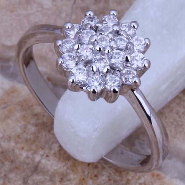 

cluster rings wonderful flower white cz silver plated ring size 6 / 7 8 d743, Golden;silver