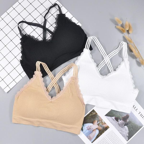

bras women wireless lace cross strap bra plus size soft bralette solid full cup semaless crop sports brassiere female, Red;black