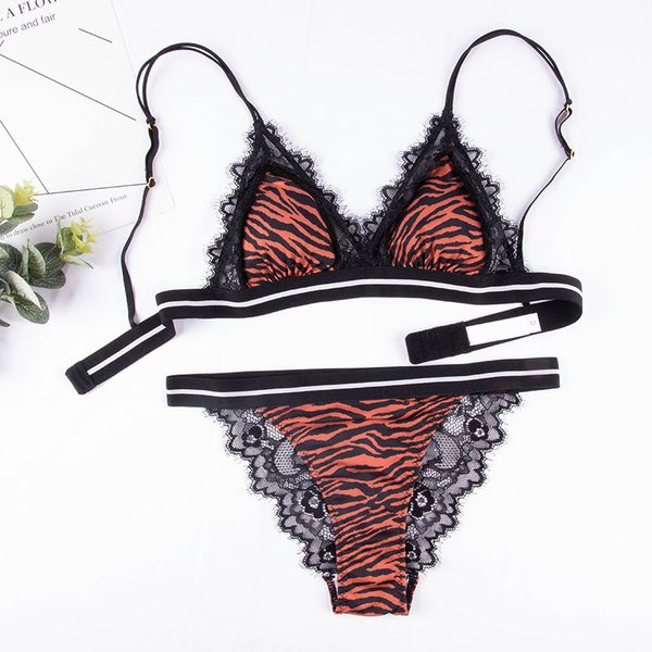 

bra set fashion leopard triangle cup rimless lingerie, Red;black