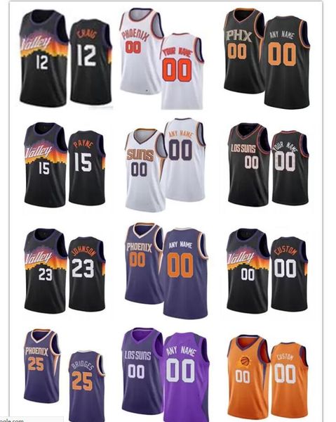 

mens womens youth 25 mikal bridges 15 payne 12 torrey craig 23 cameron johnson custom black white purple basketball jerseys, Black;red