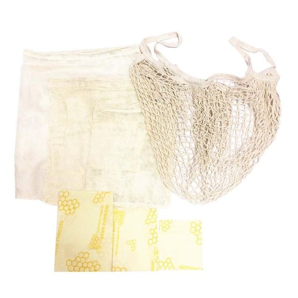 

food savers & storage containers 3pcs beeswax wrap cloth + degradable organic cotton mesh bag eco friendly reusable fresh keeping sets