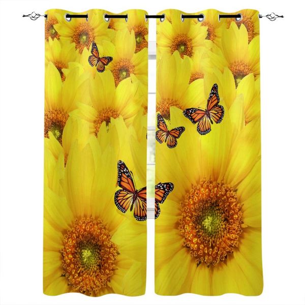 

curtain & drapes sunflower yellow butterfly flower field window curtains living room home decor