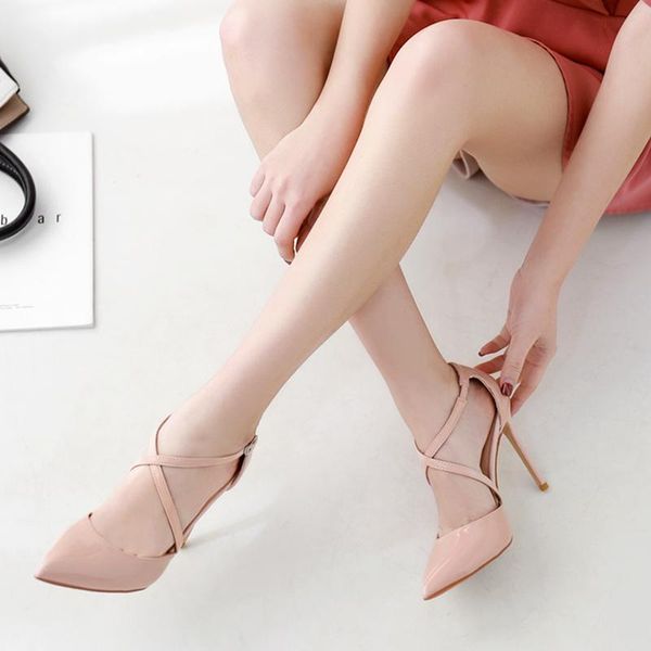 

patent leather heels women big size shoes point toe 6/8/10cm elegant high heel red woman pumps dress, Black