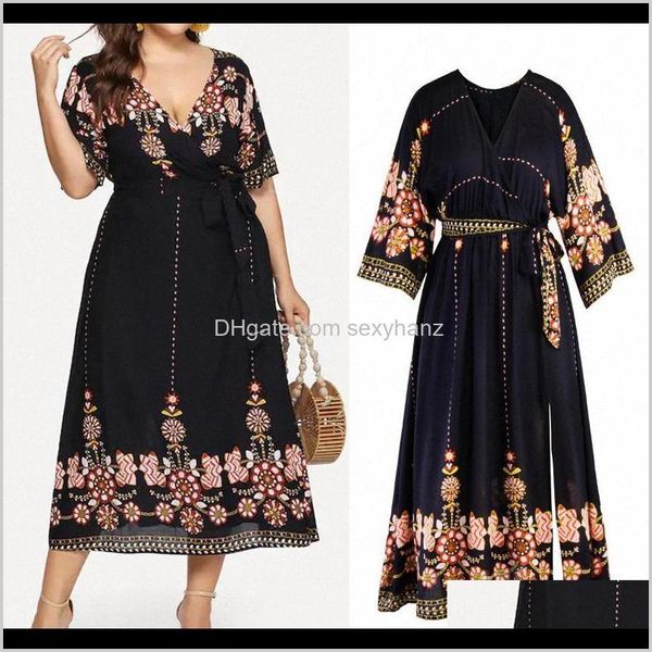 

clothing apparel drop delivery 2021 plus size womens causel mid calf navy floral belt evening party dresses bcij# h5jhk, White;black