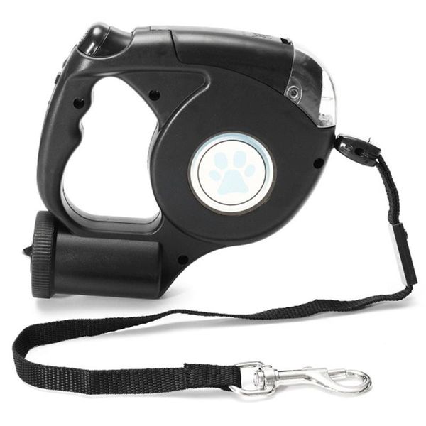 

dog collars & leashes 3 in 1 pet leash lead retractable led dogs with garbage bag safe walking running protect colors